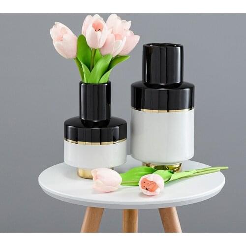 Black and white ceramic vase modern minimalist dried flower pattern model room decoration home decoration Flower Vase