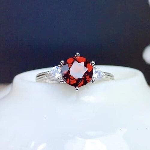 CoLife Jewelry Fashion Gemstone Ring for Daily Wear 6mm Natural Garnet Ring 925 Silver Garnet Jewelry Birthday Gift for Woman