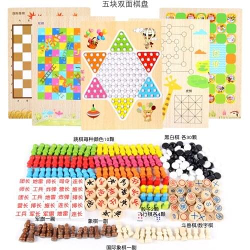 Kids Toys Learning toys wooden montessori toys flying chess International chess Military chess Chinese chess 20 in 1 chess set