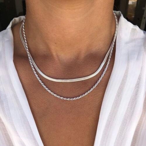 Double Simple Chain Necklace Punk Long Chain Necklace and Necklace Pendant Ladies Fashion Bohemian Jewelry