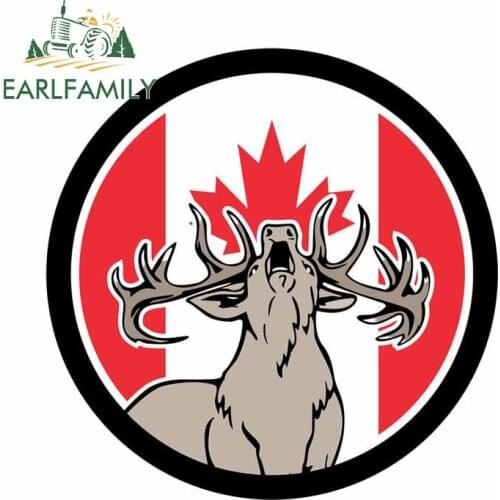 EARLFAMILY 13cm x 13cm Funny Canada Flag Deer Stickers Cartoon Decal Window Wall Decoration Waterproof Car Accessories
