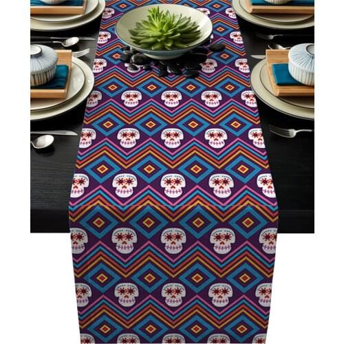 Skull Geometric Wavy Line Purple Modern Table Runners Placemat Coasters Wedding Party Chirstmas Hotel Home Kitchen Table Decor