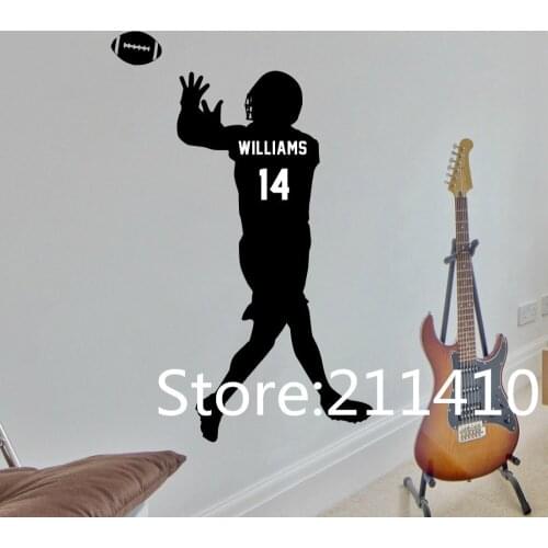 Personalized Name & Number Football Wall Stickers America Soccer Player Boys Bedroom Wall Art Decals Mural Vinilos Paredes A271