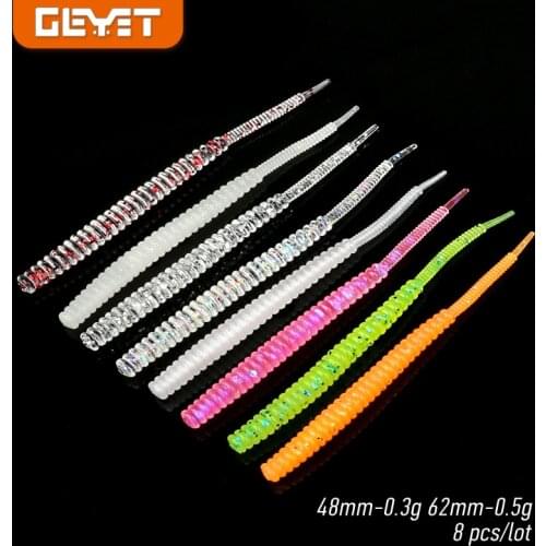 Needle Tail Soft Bait 8Pcs 48mm/62mm0.3g/0.5g Artificial Spiral Mini Small Straight-tailed Maggot Jig Wobbler Worm Fishing Lure