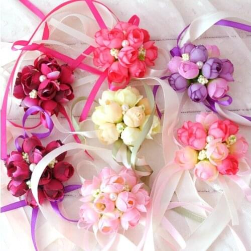 Ynaayu 1pc Artificial Wrist Flower Wedding Bridesmaid Sisters Hand Flowers Brides Wrist Flower For Wedding Evening Party Decora