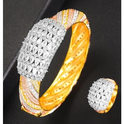 KellyBola 2 PCS Brand Luxury Bangle Ring Fashion New Hot Full Shiny AAA Cubic Zircon for Women Bridal Wedding Party Jewelry Set