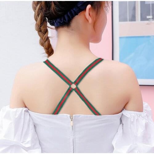 Ring Beautiful Back Color Matching Three-Color Womens Underwear Bra Cross Strap 1.8CM Large Hook Striped Underwear Accessories