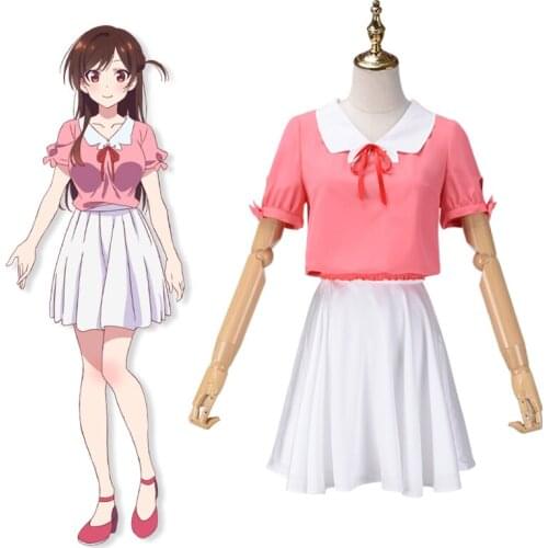 Mizuhara Chizuru Cosplay Costume Rent A Girlfriend Ichinose Chizuru Costume Girls Short Sleeve Top + Short Skirt Suit