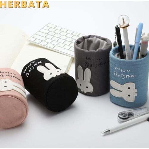 Creative round cute pen holder canvas material student learning office stationery desktop storage box