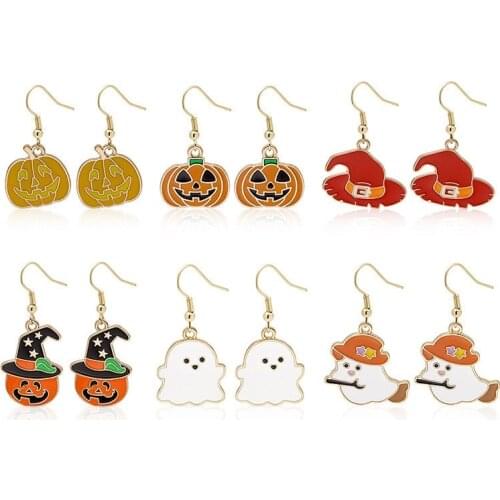Halloween Cool Long Hanging Dangle Earrings For Women Girls Fashion Cute Pumpkin Ghost Enamel Pendant Drop Ear Jewelry Gifts