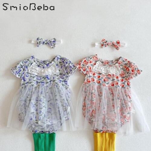 Summer Baby Girls Pink Rompers Multi-layer Wooden Ear Edge Mesh Dress Cotton Khaki Newborn 6-24M Jumpsuit Ubranka Dla Niemowlat