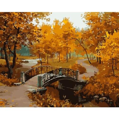 Hot! Wall Art Framed Picture Painting By Numbers DIY Digital Canvas Oil Painting Home Decor Of Autumn Landscape