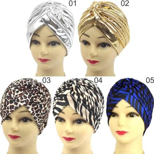 Fashion Elastic Bonnet Muslim Caps Mask Leopard Print Cross Head Wrap Button Inner Turban Rainbow Colors Indian Hat