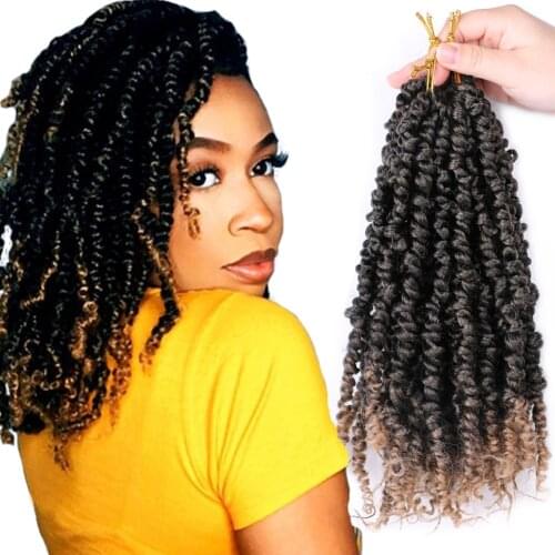 DAIRESS Fashion Synthetic Crochet Passion Twisted Hair Pre Circulating Fluffy Hair Bohemian 18 inch Pre Twisted Black Womens