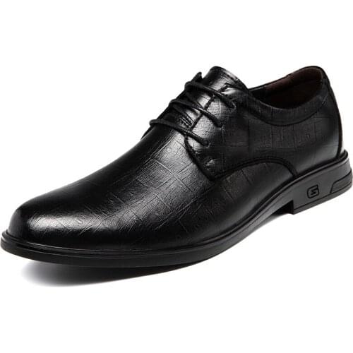 Leather Shoes Formal Round Toe Business Men Dress Shoes Breathable Comfortable Oxfords Shoes for Men Lace-up Solid Gents Shoes
