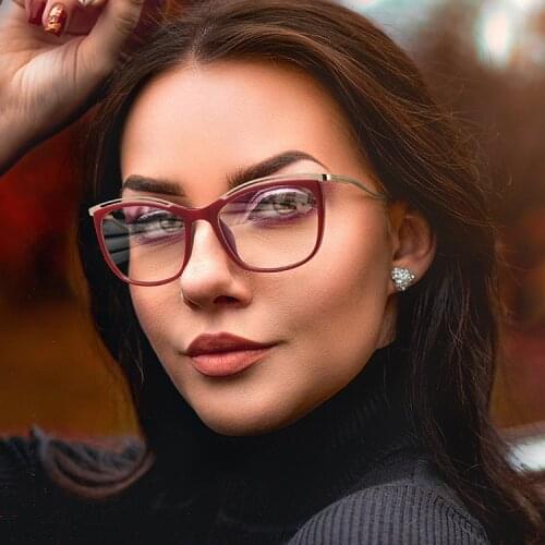 Blue Light Glasses Frame Retro Square Womens Metal Frame Optical Glasses Transparent Computer Cat Eye Eyeglasses Frame Reading