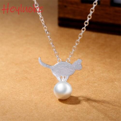2020 new arrival Tibetan sliver animal cat kitty Pearl choker necklaces friend initial necklace accessories mothers day gift