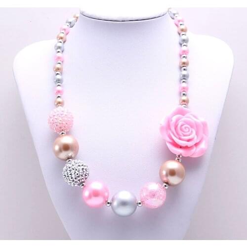MHS.SUN 1PCS Pink Flower Beads Kid Chunky Necklace Newest Fashion Toddlers Girls Bubblegum Bead Chunky Necklace Children Jewelry