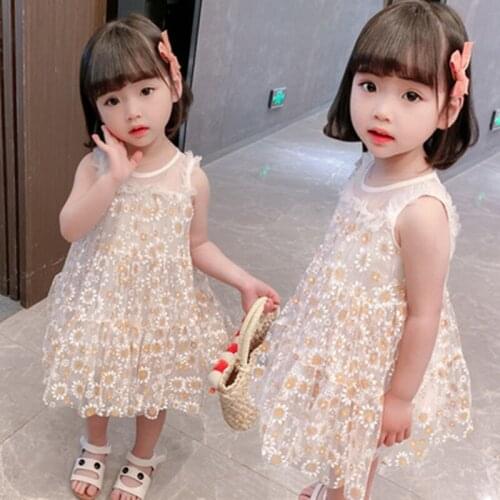 2021 summer new girls net yarn sleeveless dress children Korean fashion little girl western princess dress trend