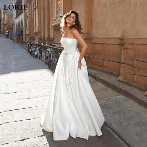 Lorie Boho A Line Satin Wedding Dresses Strapless Bride Dresses Vestido de novia Elegant Corset Wedding Gown