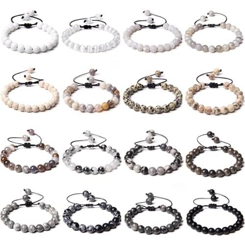Braided Beaded Bracelet 8mm Natural White Black Agates Quartz Stone Beads Mens Women Bracelet Gift Fashion Jewelry Wholesale