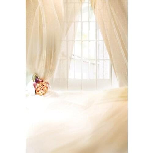 TR 7X5FT White Window Pink Curtain Indoor Vinyl Cloth Wedding Children Photography Backgrounds for Photo Studio Photo Backdrops