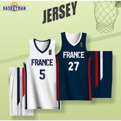 Full Sublimation Basketball Uniform For Men Sportwear France Letter Printed Custom Team Name Sport Training Quick Dry Tracksuits