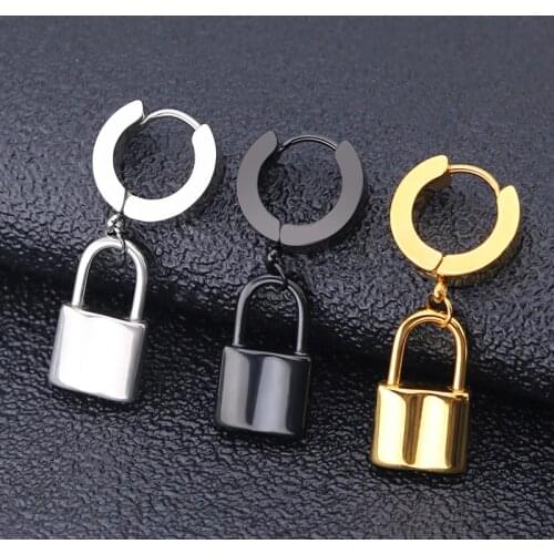 Vintage Padlock Earrings Korean Lock Earrings Hanging Dangle Earrings Funny Stainless Steel Earring 2021 Trends Mens Earrings