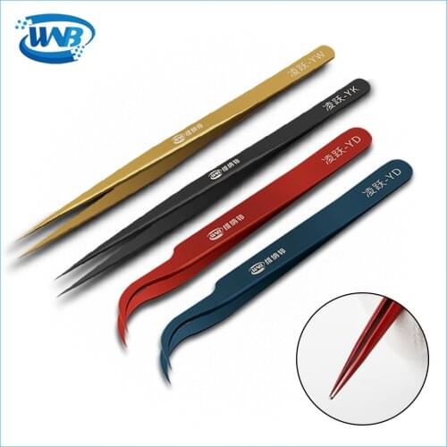 WNB Anti-static Curved Straight Tip Forceps Precision Soldering Stainless Steel Tweezers Electronic Industrial ESD Repair Tools