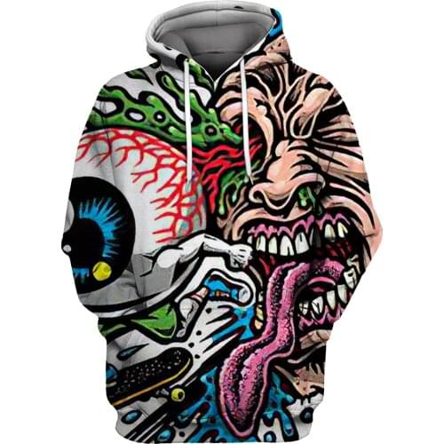 Papertiger Green Eyeball And Long Tongue Graffiti Monster Print Fun 3D Hooded Sweatshirts