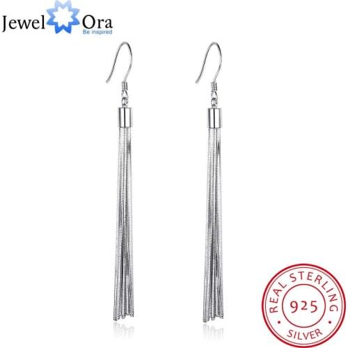 Bohemia Tassels Drop Earrings For Women 925 Sterling Silver Jewelry Female Simple Style Party Gift For Girl (JewelOra EA102034)