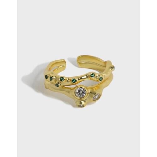 SHANICE S925 sterling silver open ring Irregular surface micro-inlaid zircon For Women Accessories Finger Fashion Jewelry Gifts