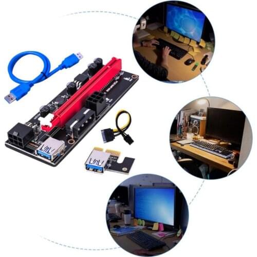 1-5Set BTC Miner PCI-E pcie Riser 009S Express 1X 4x 8x 16x Extender USB 3.0 Riser GPU Dual 6Pin Adapter Card SATA 15pin