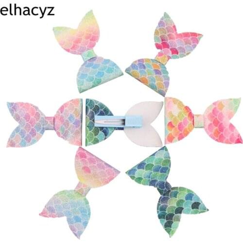 12pcs/lot New Chic 3'' Glitter Rainbow Colors Mermaid Hair Bow Hair Clip Girls Princess Hairgrips Kids Headwear Hair Accessories