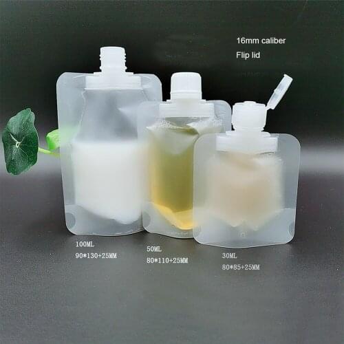 30/50/100ml Stand Up Spout Pouch Clamshell Packaging Bag Plastic Hand Sanitizer Lotion Shampoo Makeup Fluid Bottles Travel Bag