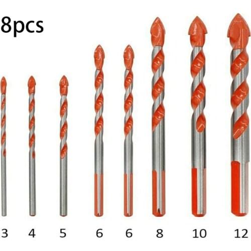 8pcs Multifunctional Drill Bits Ceramic Wall Glass Punching Hole Working Set Air Tool Accessories Drill Bit (3/4/5/6/6/8/10/12mm