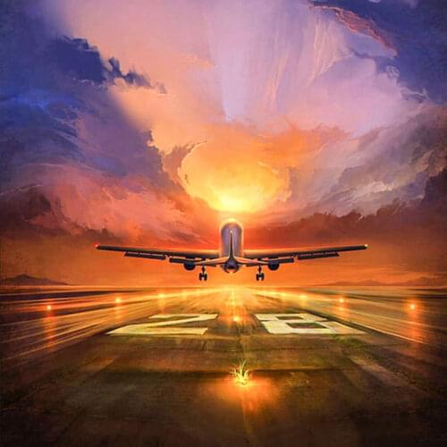 Diamond embroidery flying plane diamond mosaic sunset landscape cross stitch full square round diamond painting sale new decor