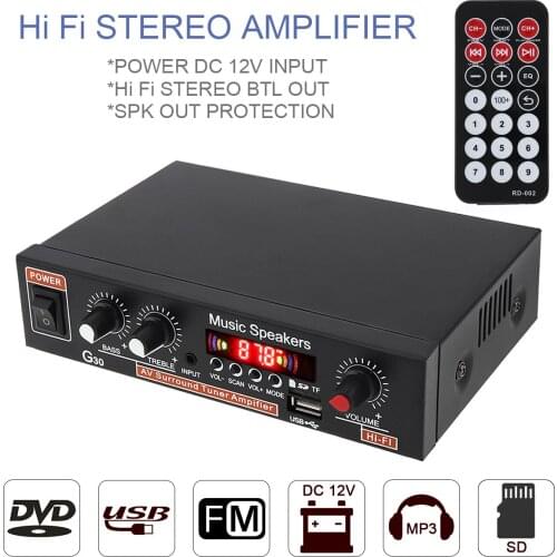 G30 HIFI Bluetooth Car Audio Power Amplifier FM Radio Player SD / USB / DVD / MP3 with Remote Controller for Car Motorcycle Home