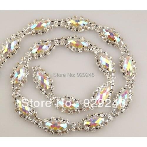Free shipping 90cm/pack Mariquesa glitter ab color resin rhinestone metal chain sewing for sandals bags shoes crafts decoration