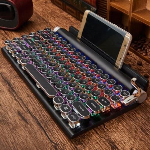 Retro Typewriter Keyboard Wireless Bluetooth Mechanical Keyboard 83 Keys Rainbow LED Backlit Gaming Keyboard for Computer Laptop