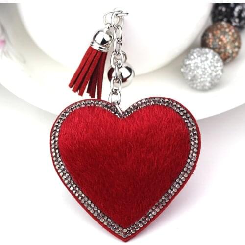 Cute Statement Brand Cat Heart Star Tassels Horse Hair Bag Bugs Car Ornaments Leather Tassels Bag Charm Crystal Key Chain