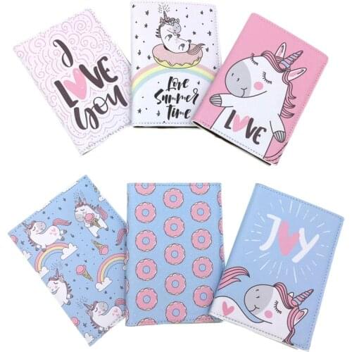 Cute Cartoon Unicorn PU Leather Passport Cases Women Travel Passport Protection Package Document Passport Holder ID Card Wallets