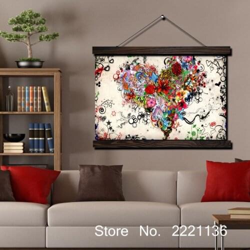 Flower Heart HD Print Scroll Paintings Wall Art Printed Hanging Framed Canvas Painting Modern Home Decoration