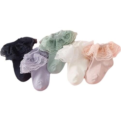 Baby’s Lace Close-fitting Comfortable Socks Solid Color Soft Anklet with Pleated Ruffles for Infant Kid Little Girls 1-12 Years