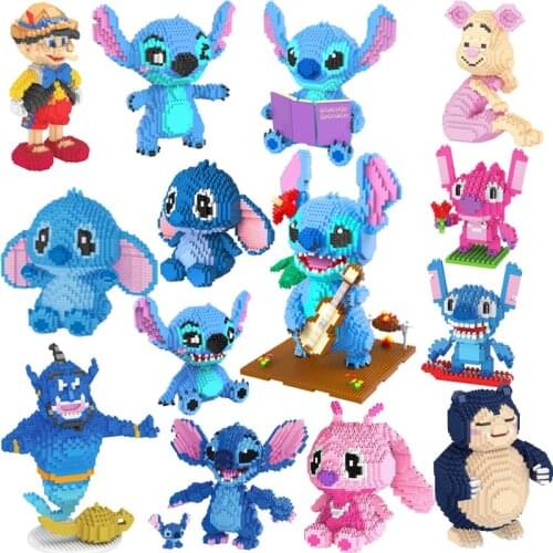 Disney 2882pcs Guitar Stitch Series Diamond Building Block Micro Lilo & Stitch Figure Cute 3D Model Children For Mini Bricks Toy