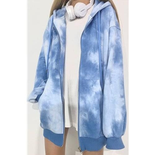 Denim jacket traf Hoodies Womens high street style tie dyed sweater womens middle length autumn loose long sleeve top