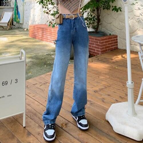 ZCSMLL Gradient Color Jeans Ins Loose Womens Pants Summer 2021 New Wide-leg Pants Straight High-waist Vintage Women Trousers