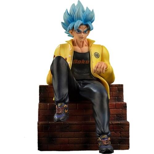 Dragon Ball GK Son Goku with Blue Hair From The Future Action Figure Ornament Model Toys Collection Sitting Goku Ornament