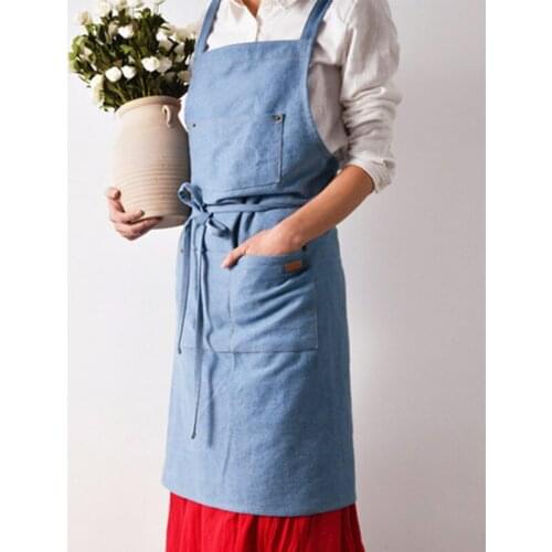 Cafe Apron for Woman Men Painting Gardening Work Gown Kitchen Cooking Baking BBQ Crossback Adjustable Robe with Pockets TJ2513