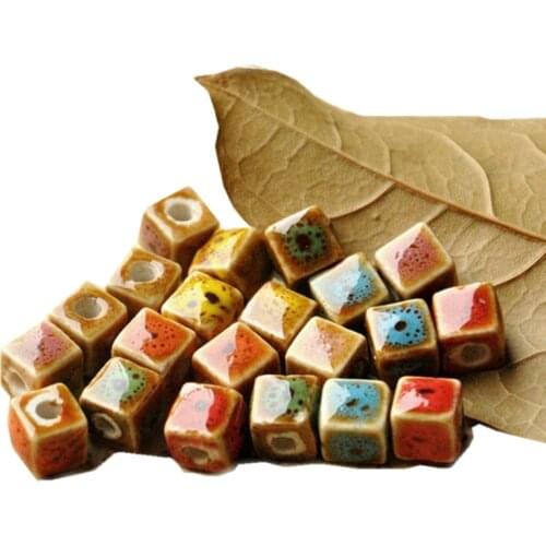30 PCS 8mm Square Ceramic Spacer Beads DIY Porcelain Loose Beads Handmade Hole Beads For Jewelry Making